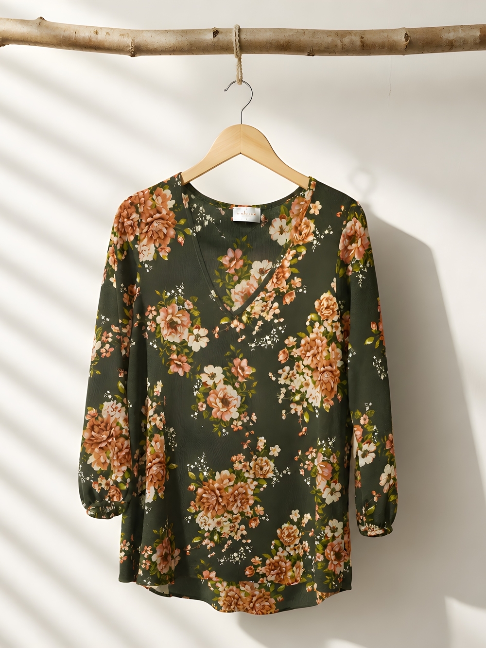 Embrace LA Floral Blouse Green Peach Flowers Size S Small